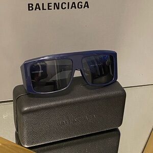Balenciaga Unisex Sunglasses Oversized Rectangle Blue BB0002S